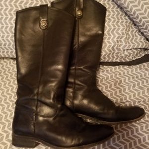 Frye Womens Melissa Button Tall Black Leather